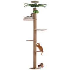 EcoPawPaw Adjustable Floor-to-Ceiling Cat Tree 245–305 cm – Tall Wooden Cat Tower with 10.5 cm Thick Sisal Post, Clear Capsule & Adjustable Platforms