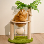 EcoPawPaw Palm Tree Cat Scratcher with Acrylic Space Capsule Bed – Modern Cat Lounge, Sisal Scratching Posts & Interactive Scratching Ball