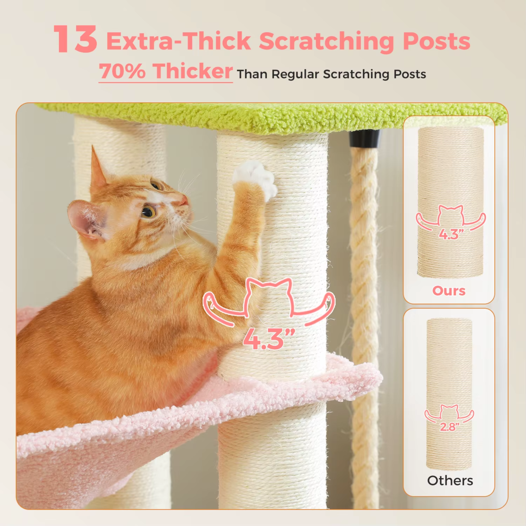 Ecopawpaw XXL Cat Tree for Large Cats 170CM – Heavy Duty Cat Tower with Extra Thick Sisal Posts, Hammocks, Condo & Large Platforms for Maine Coons