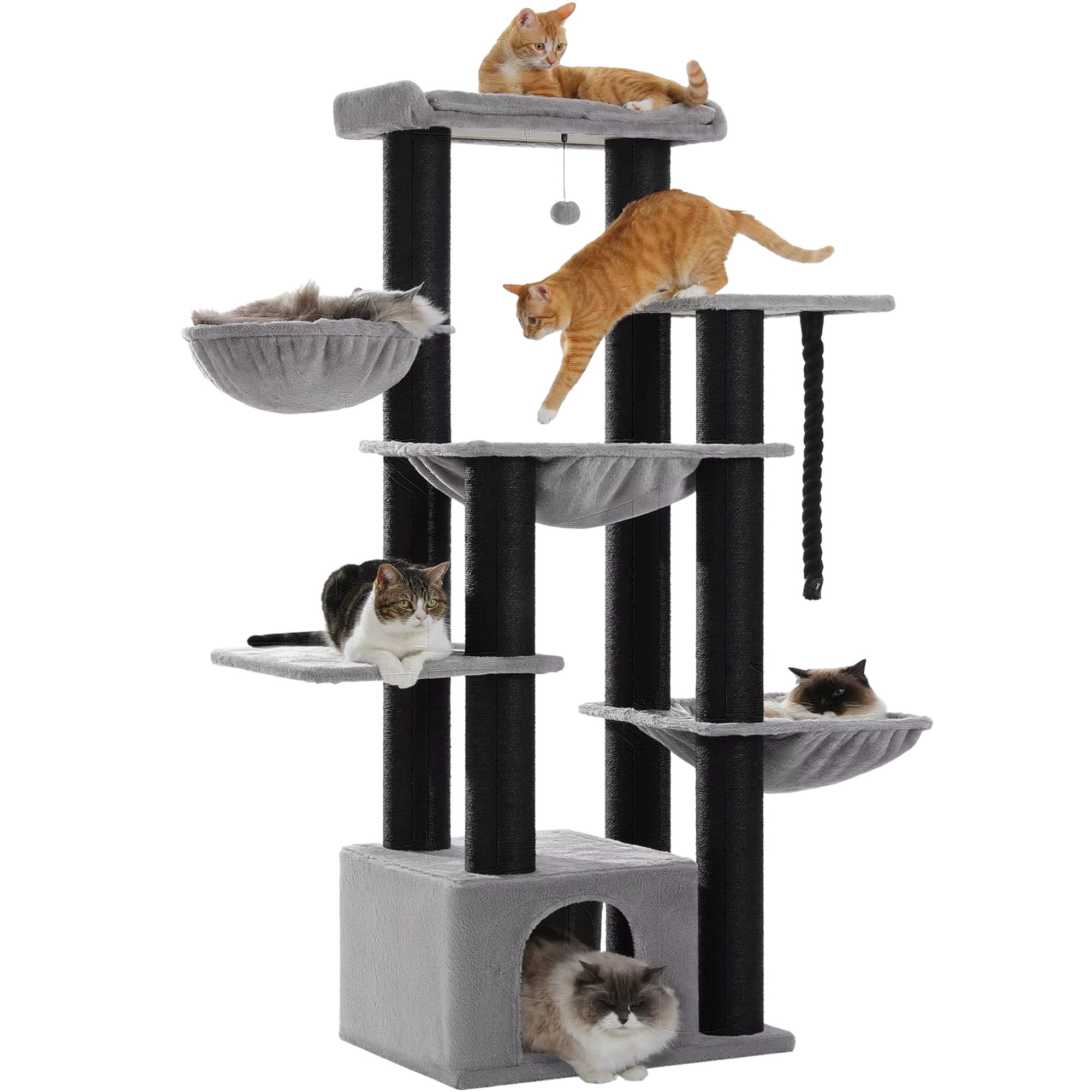 Ecopawpaw XXL Cat Tree for Large Cats 170CM – Heavy Duty Cat Tower with Extra Thick Sisal Posts, Hammocks, Condo & Large Platforms for Maine Coons