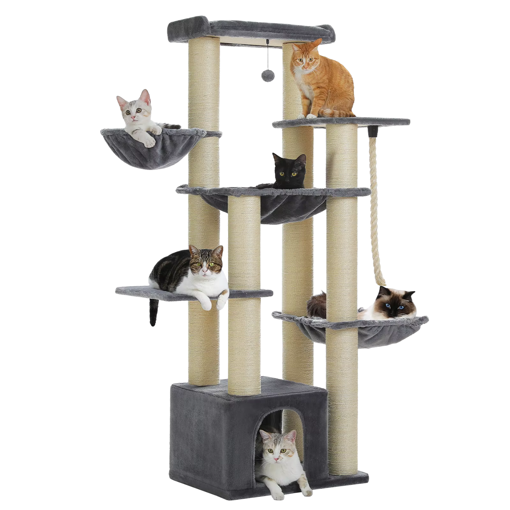 Ecopawpaw XXL Cat Tree for Large Cats 170CM – Heavy Duty Cat Tower with Extra Thick Sisal Posts, Hammocks, Condo & Large Platforms for Maine Coons