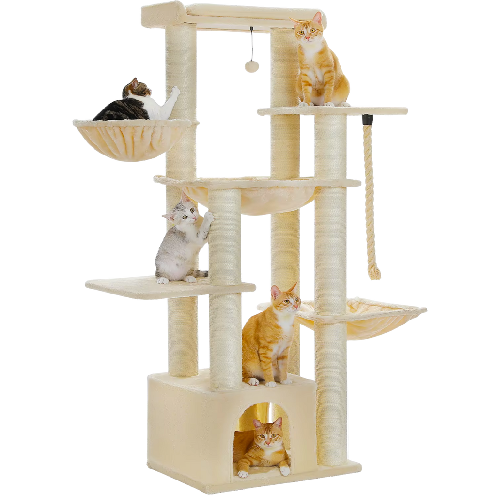 Ecopawpaw XXL Cat Tree for Large Cats 170CM – Heavy Duty Cat Tower with Extra Thick Sisal Posts, Hammocks, Condo & Large Platforms for Maine Coons