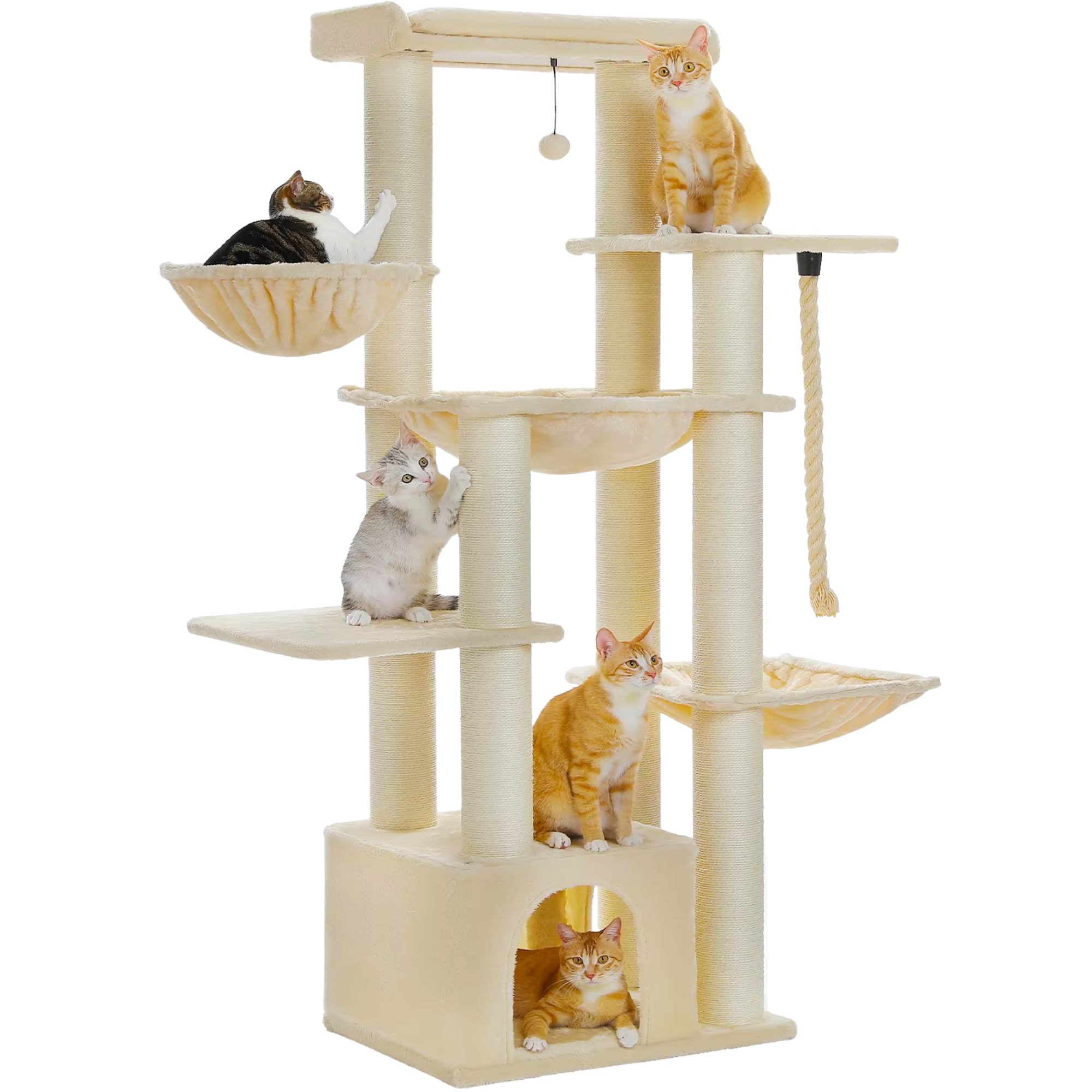 Ecopawpaw XXL Cat Tree for Large Cats 170CM – Heavy Duty Cat Tower with Extra Thick Sisal Posts, Hammocks, Condo & Large Platforms for Maine Coons