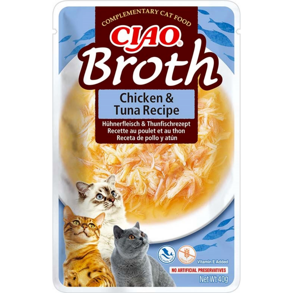 CIAO Broth Cat Food Pouches – Hydrating Chicken & Seafood Broth Wet Cat Treats with Real Shredded Meat