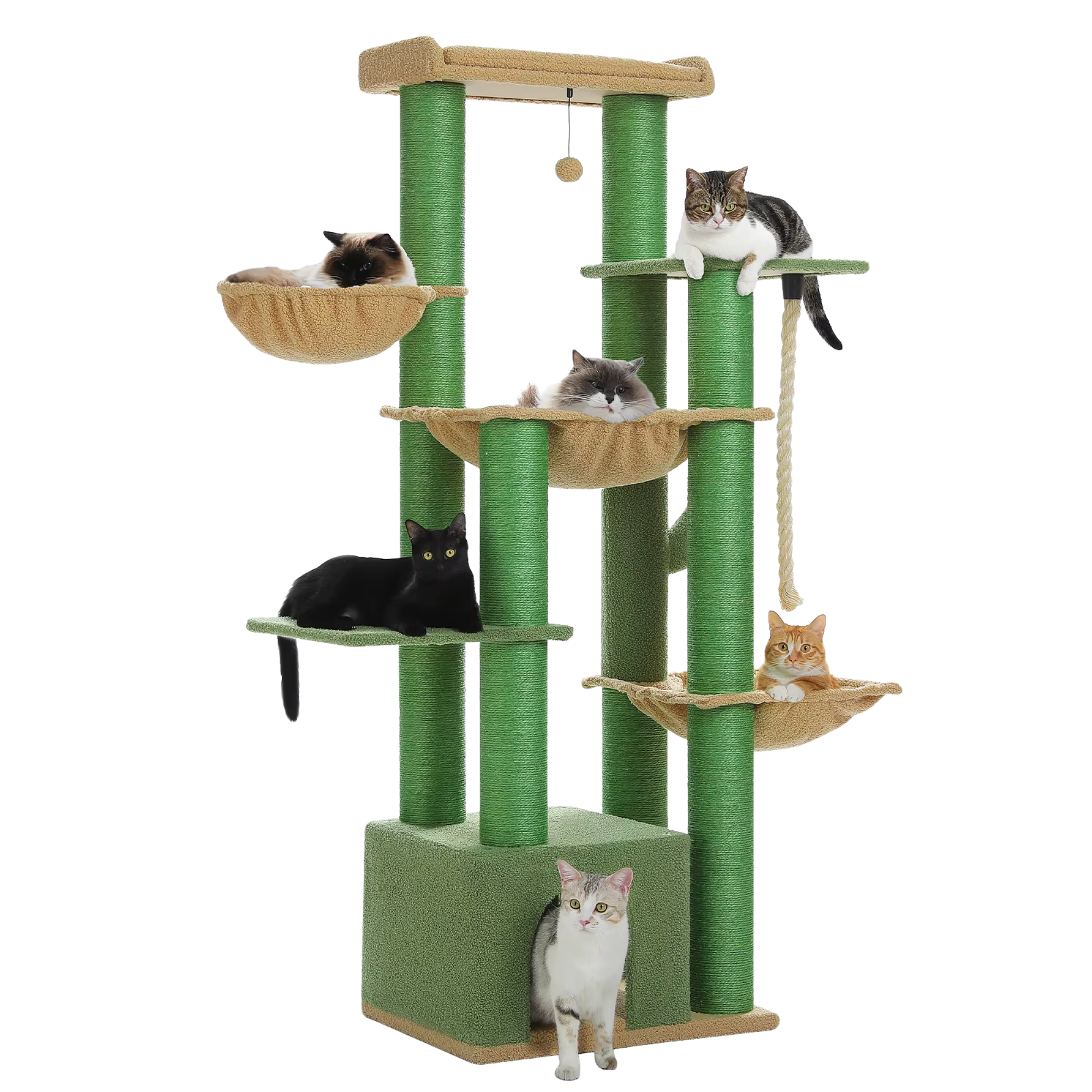 Ecopawpaw XXL Cat Tree for Large Cats 170CM – Heavy Duty Cat Tower with Extra Thick Sisal Posts, Hammocks, Condo & Large Platforms for Maine Coons