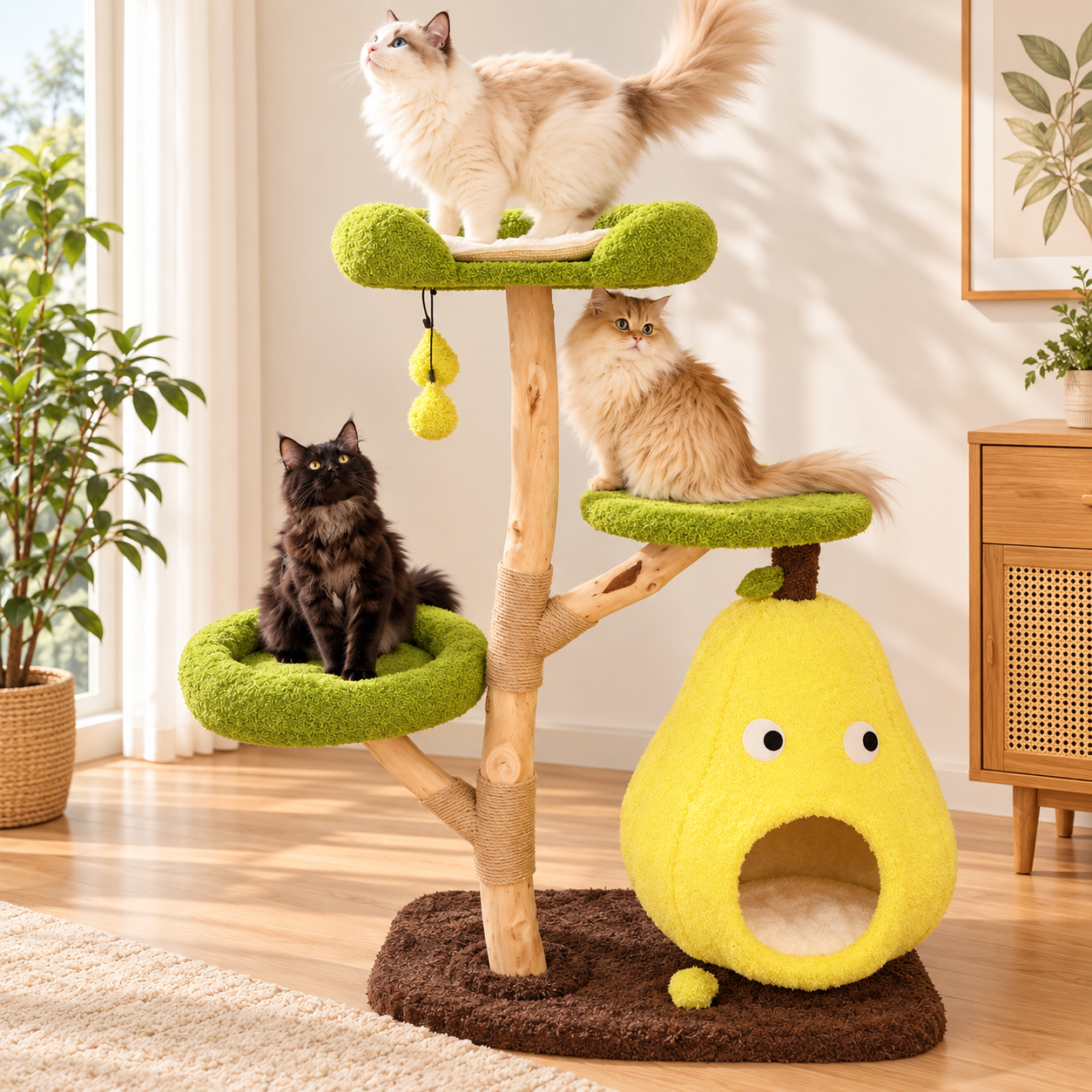 EcoPawPaw Natural Wood Cat Tree – A Little Fruit Paradise for Your Cat!