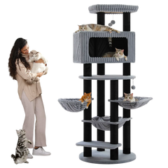 EcoPawPaw Luxury XXL Cat Tree for Large Cats – Multi-Level Cat Tower with 3 Hammocks, Spacious Condo & Thick Scratching Posts
