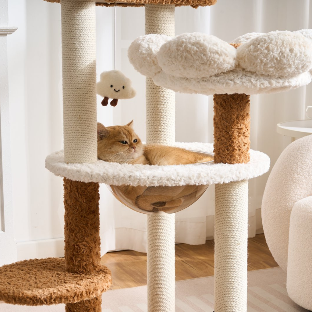 EcoPawPaw 128cm Flower Cat Tree with Transparent Hammock & Sisal Scratching Posts