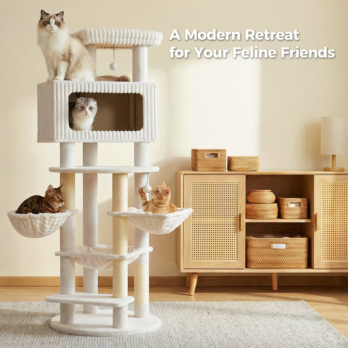 EcoPawPaw Luxury XXL Cat Tree for Large Cats – Multi-Level Cat Tower with 3 Hammocks, Spacious Condo & Thick Scratching Posts