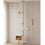 EcoPawPaw Adjustable Floor-to-Ceiling Cat Tree | 225–284cm Cat Tower with Condo & Acrylic Bowl