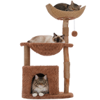 EcoPawPaw 102cm Natural Wood Cat Tree with Woven Basket & Cozy Cat House