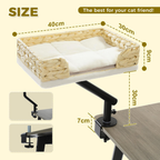 Desk Mounted Cat Bed with 360° Rotation – Handwoven Rattan Cat Perch for Office & Workstation | Clamp-On Cat Shelf (40×30cm)