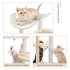 EcoPawPaw 124.5cm Japanese Minimalist Wooden Cat Tree – Modern Japandi Cat Tower with Scratching Post, Washable Pads & Perches