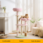 EcoPawPaw 128cm Pink Flower Cat Tree with Transparent Hammock & Sisal Scratching Posts