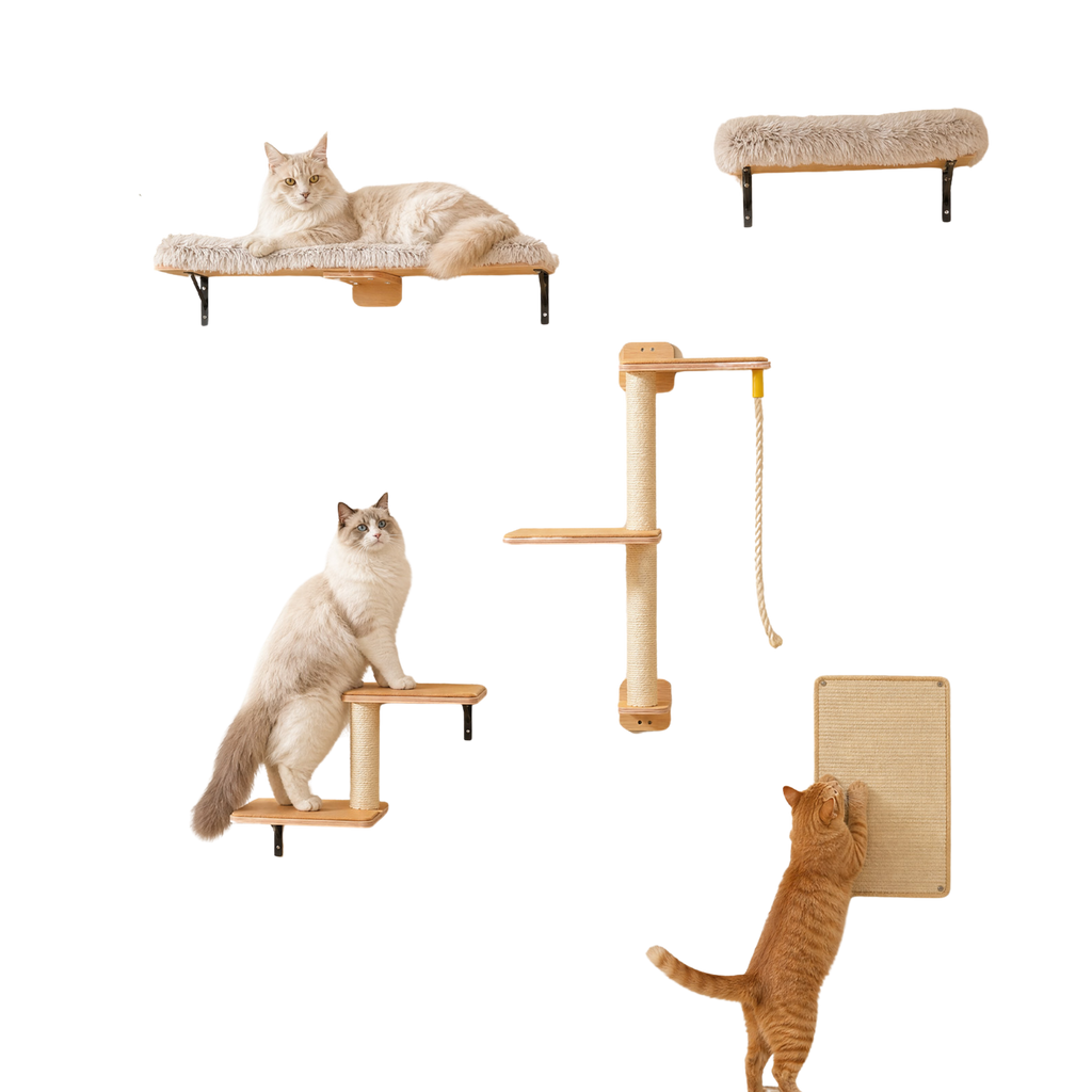 EcoPawPaw Natural Wall-Mounted Cat Climbing Set