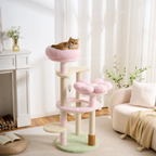 EcoPawPaw 128cm Pink Flower Cat Tree with Transparent Hammock & Sisal Scratching Posts