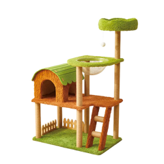 EcoPawPaw Forest Cottage Cat Tree Collection | Woodland Cat Tower with Cozy House, Scratching Posts & Lounge Bed