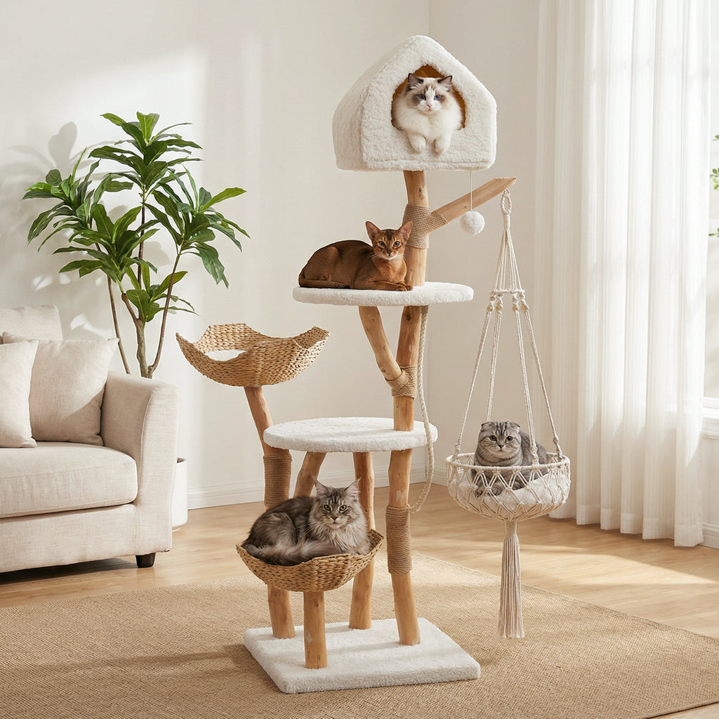 EcoPawPaw Luxury Natural Wood Cat Tree 180cm | Multi-Cat Tower
