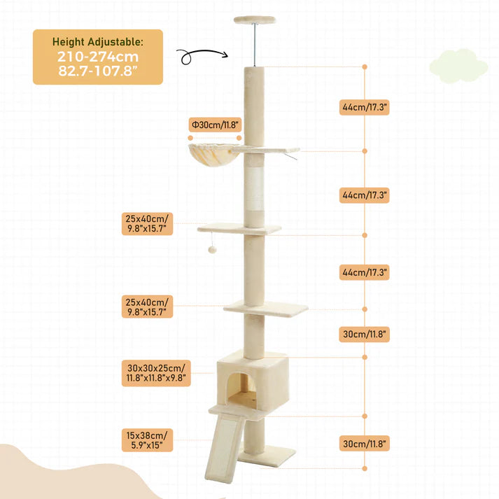 Floor to Ceiling Cat Tree with Condo & Hammock
