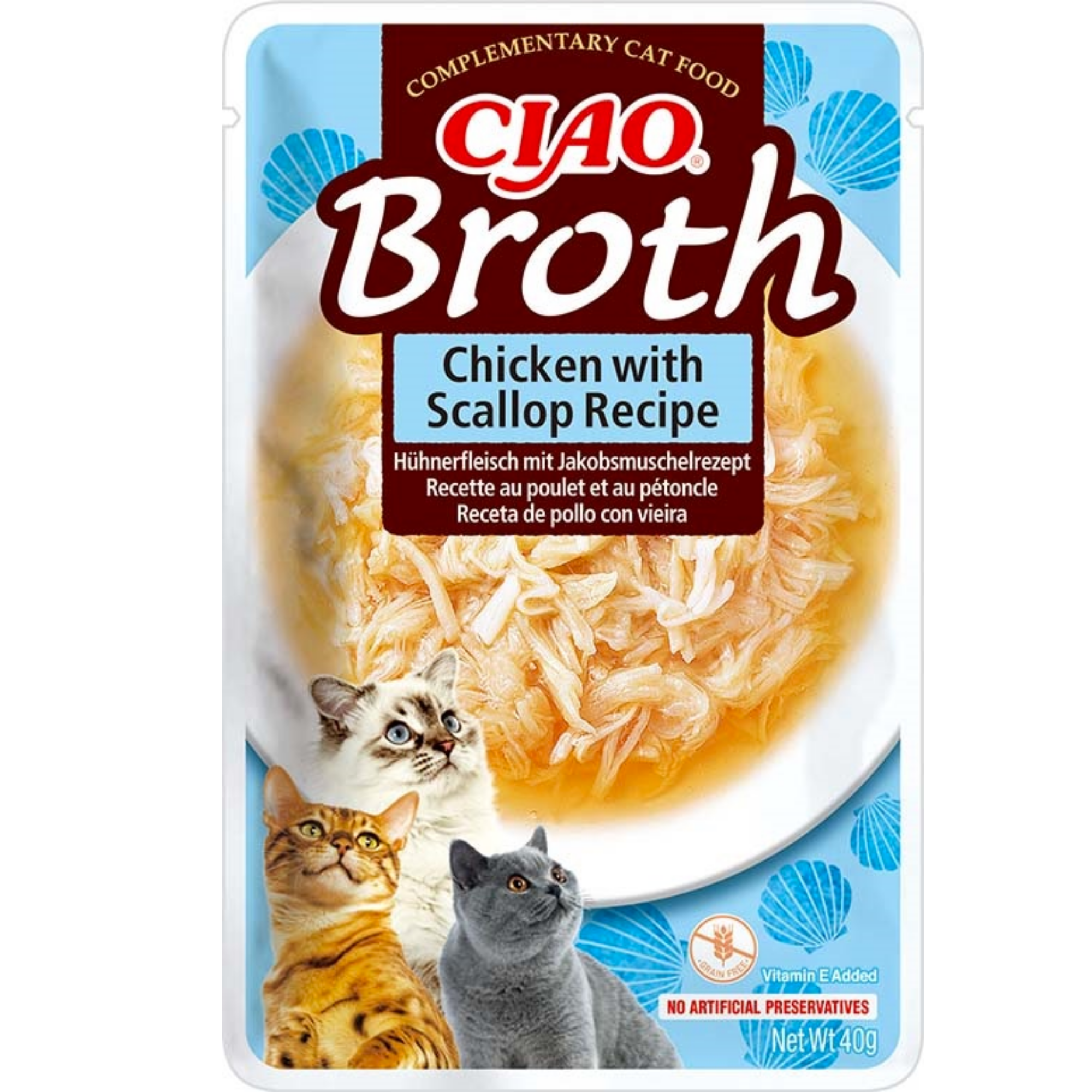 CIAO Broth Cat Food Pouches – Hydrating Chicken & Seafood Broth Wet Cat Treats with Real Shredded Meat