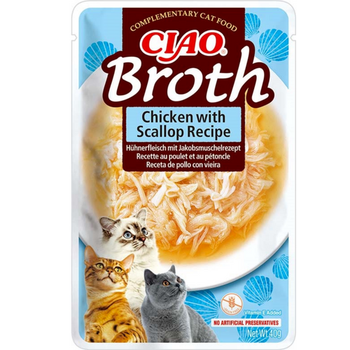 CIAO Broth Cat Food Pouches – Hydrating Chicken & Seafood Broth Wet Cat Treats with Real Shredded Meat
