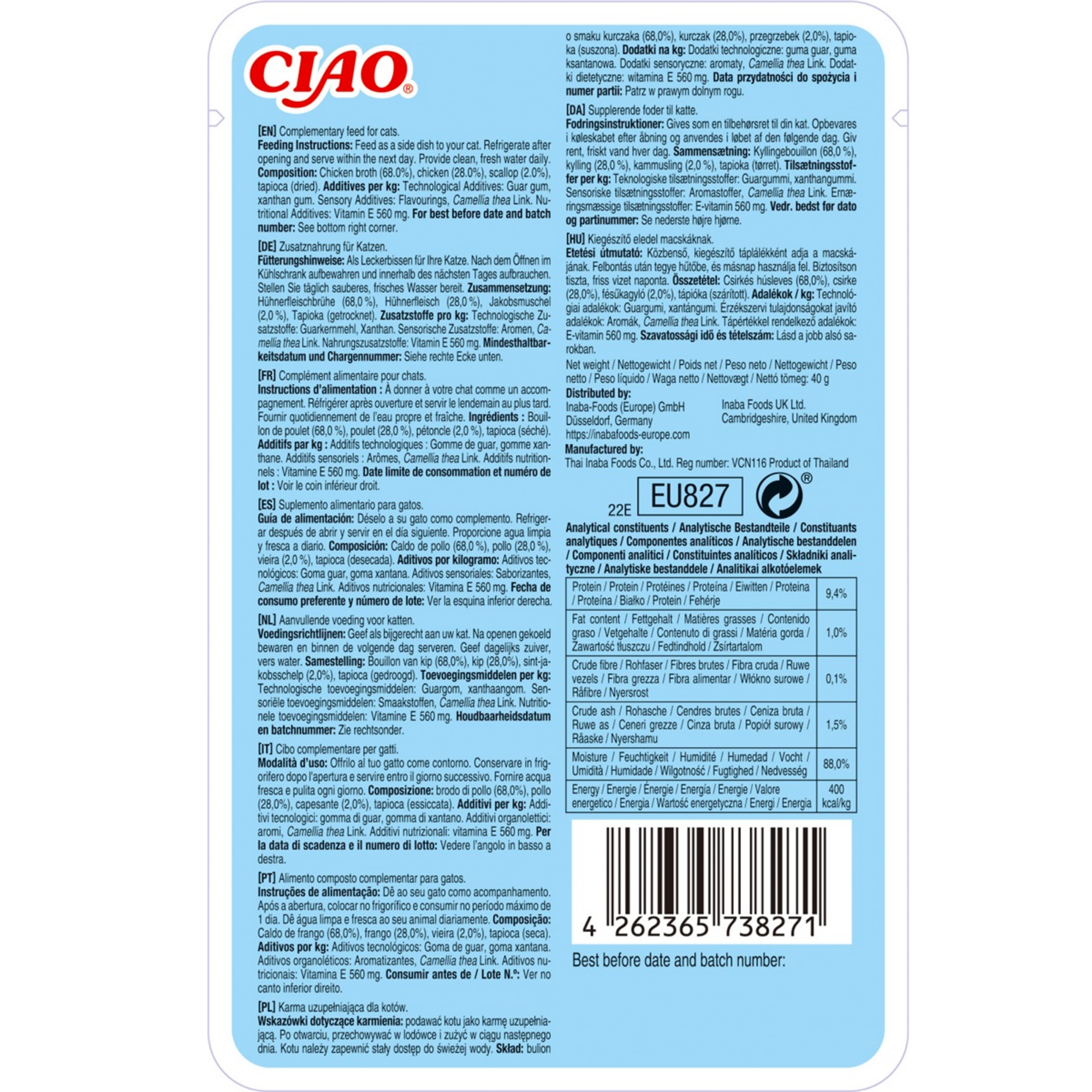 CIAO Broth Cat Food Pouches – Hydrating Chicken & Seafood Broth Wet Cat Treats with Real Shredded Meat