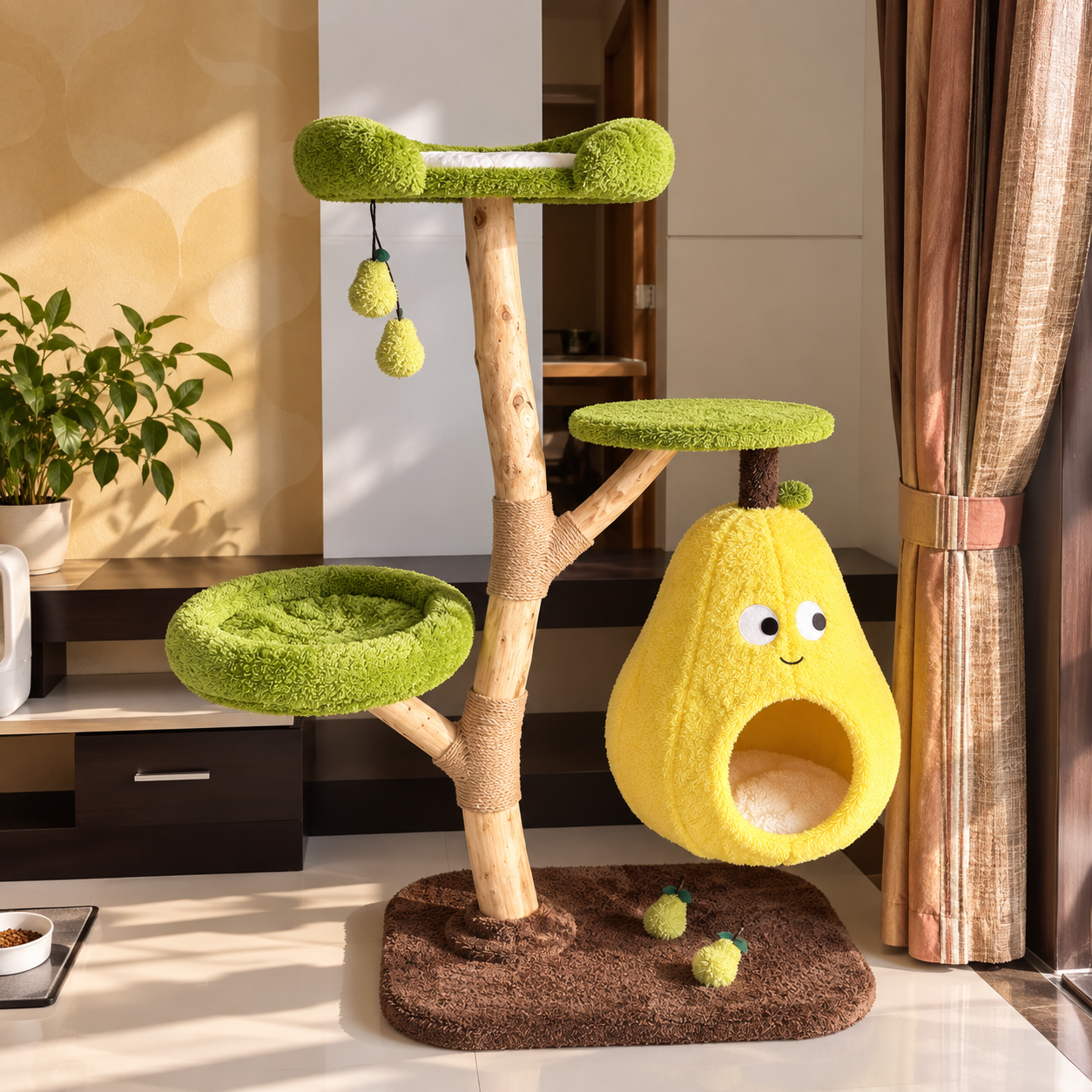 EcoPawPaw Natural Wood Cat Tree – A Little Fruit Paradise for Your Cat!
