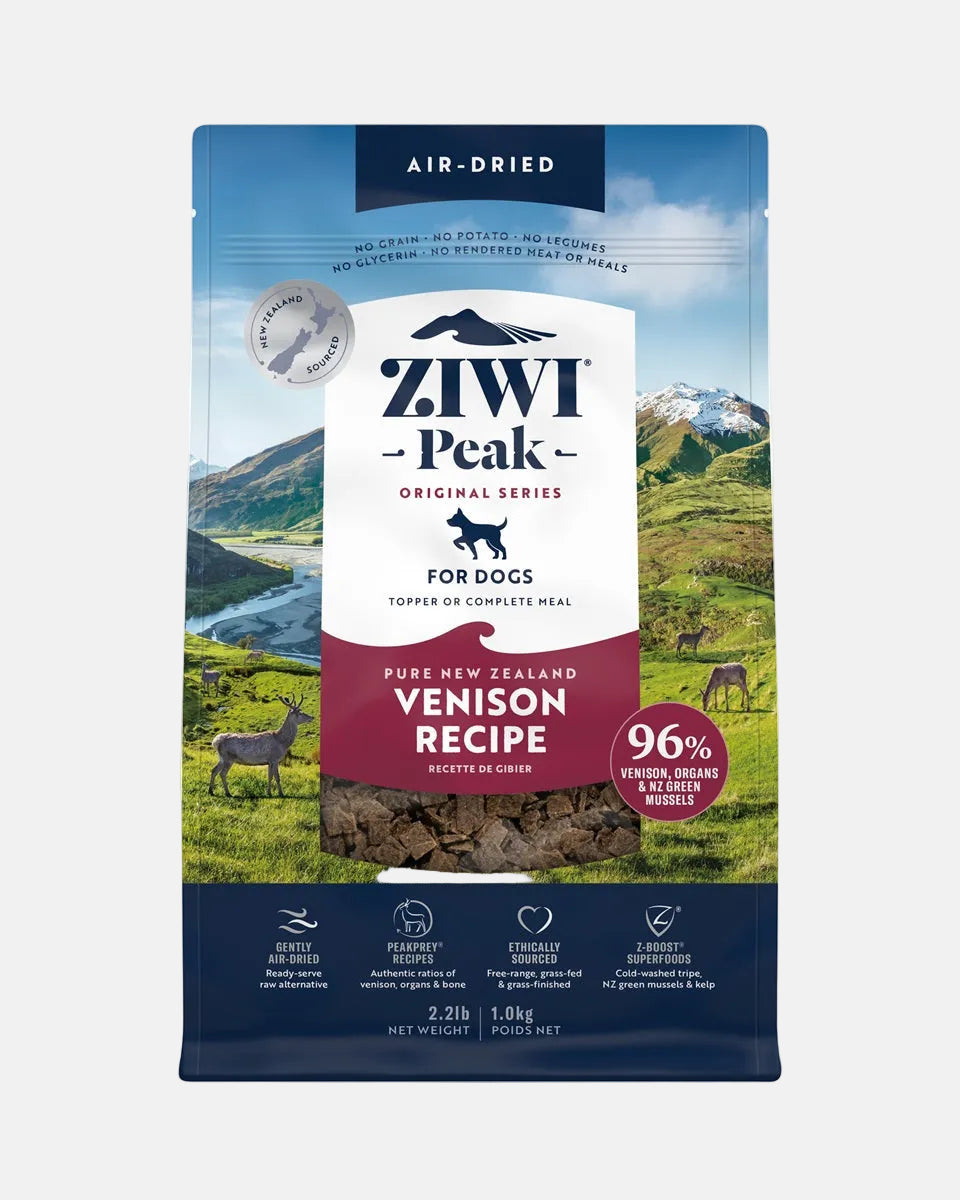 Front of ZIWI Peak air-dried venison recipe dog food, 1 kg bag