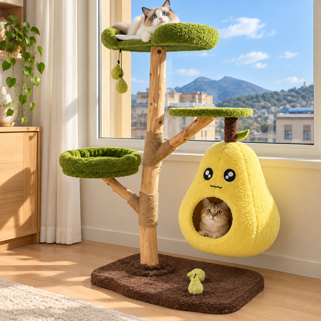 EcoPawPaw Natural Wood Cat Tree – A Little Fruit Paradise for Your Cat!