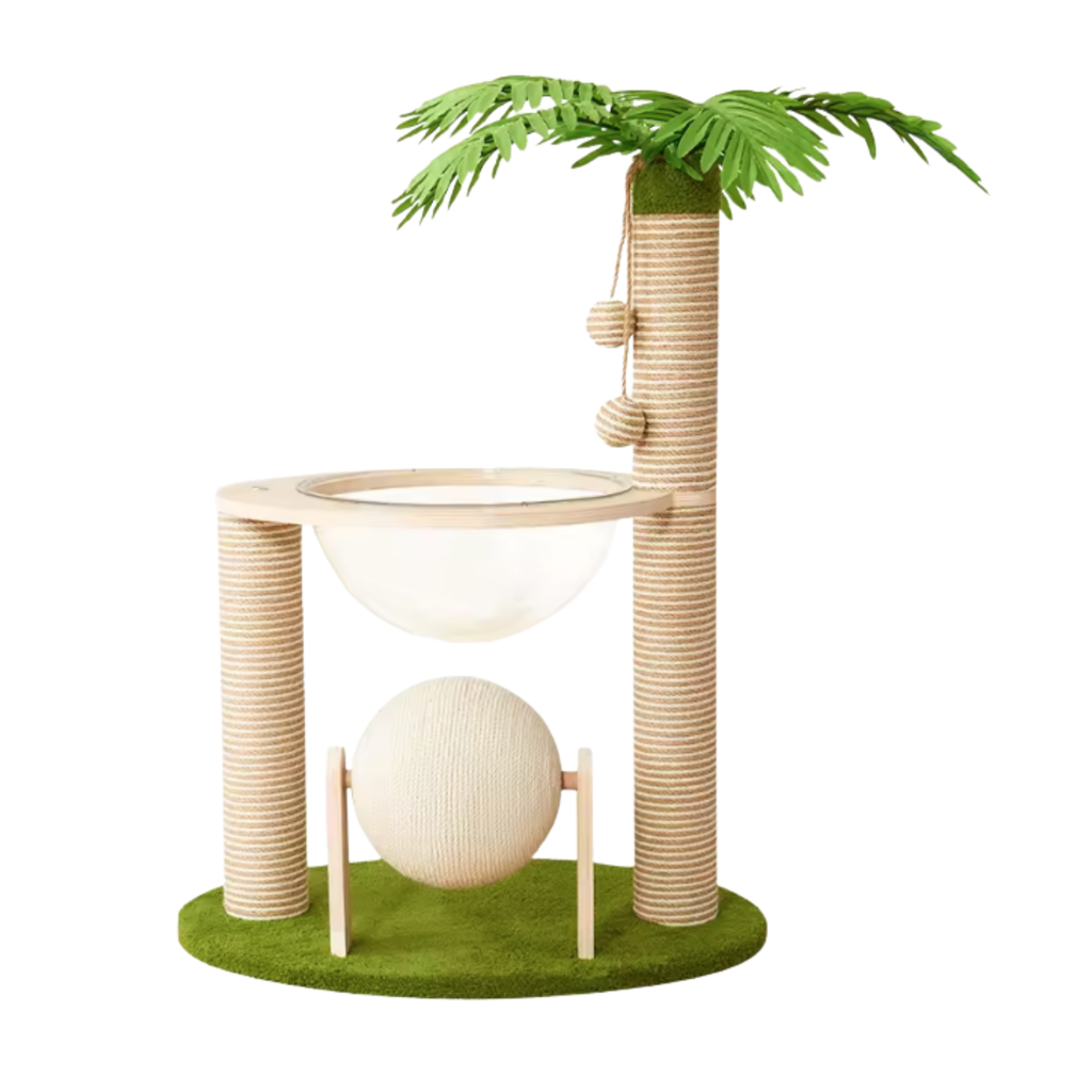 EcoPawPaw Palm Tree Cat Scratcher with Acrylic Space Capsule Bed – Modern Cat Lounge, Sisal Scratching Posts & Interactive Scratching Ball