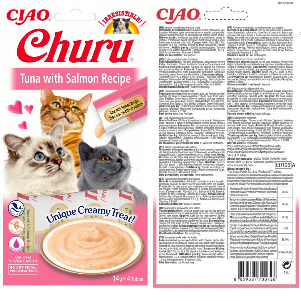 CIAO Churu Cat Treats Variety Pack – Creamy Lickable Cat Snacks | Grain-Free High Moisture Cat Tubes | Tuna, Chicken & Seafood Flavors