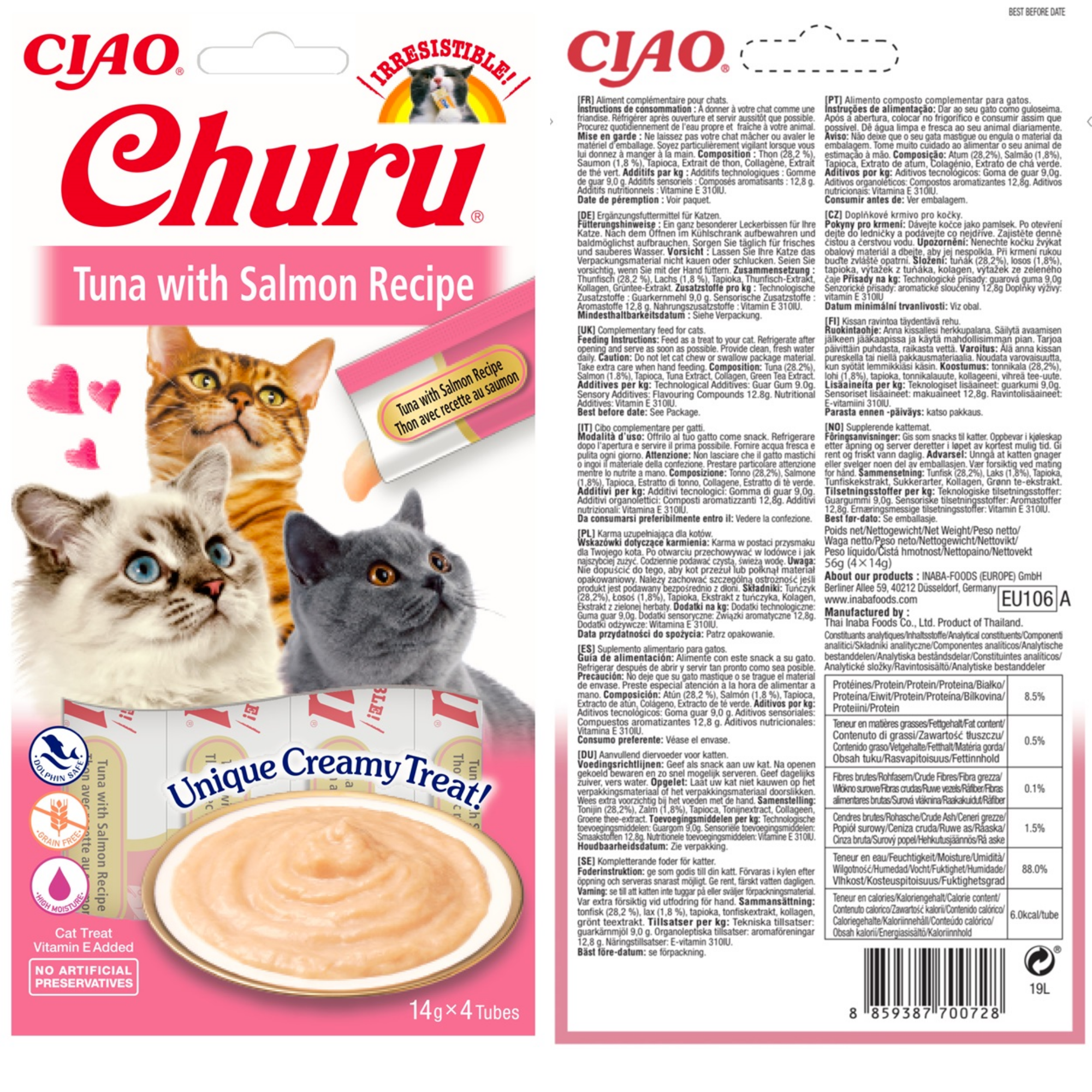 CIAO Churu Cat Treats Variety Pack – Creamy Lickable Cat Snacks | Grain-Free High Moisture Cat Tubes | Tuna, Chicken & Seafood Flavors