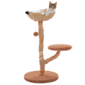EcoPawPaw 95cm Natural Wooden Cat Tree with Handwoven Wicker Bed – Space-Saving Cat Tower for Small & Medium Cats