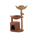 EcoPawPaw 102cm Natural Wood Cat Tree with Woven Basket & Cozy Cat House