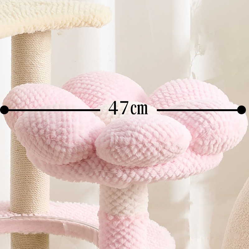 EcoPawPaw 128cm Pink Flower Cat Tree with Transparent Hammock & Sisal Scratching Posts