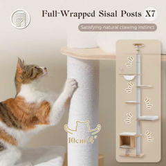 EcoPawPaw Adjustable Floor-to-Ceiling Cat Tree | 225–284cm Cat Tower with Condo & Acrylic Bowl