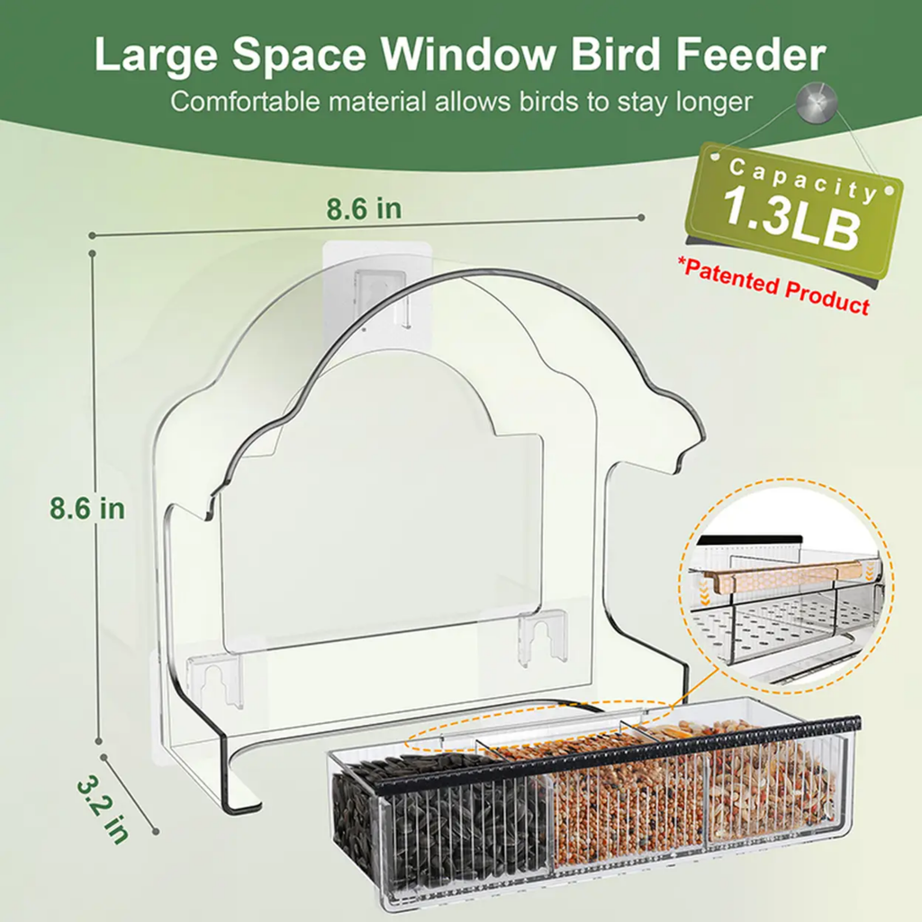 EcoPawPaw Clear Window Bird Feeder– Acrylic Weatherproof Bird Feeder for Outdoor Bird Watching