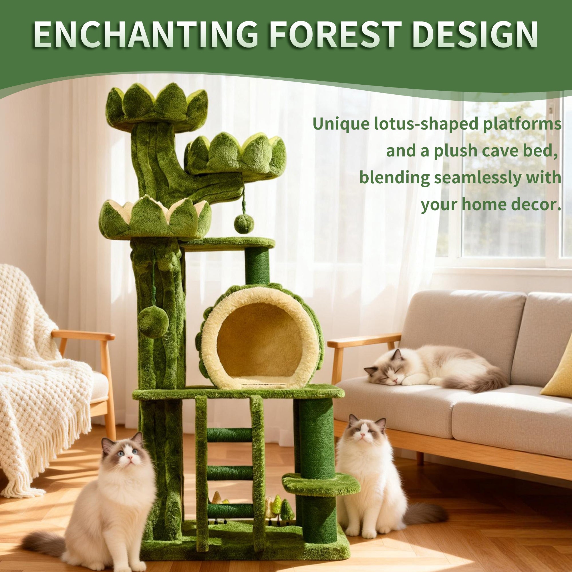 EcoPawPaw Lotus Forest Cat Tree – 204 cm Tall Multi-Level Cat Tower with Lotus Beds, Cat Cave & Sisal Scratching Posts