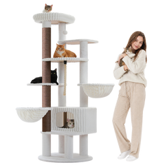 EcoPawPaw 188cm Luxury XXL Cat Tree for Large Cats – Heavy-Duty Multi-Level Cat Tower with 2 Hammocks, Large Condo & 8.9cm Thick Scratching Post