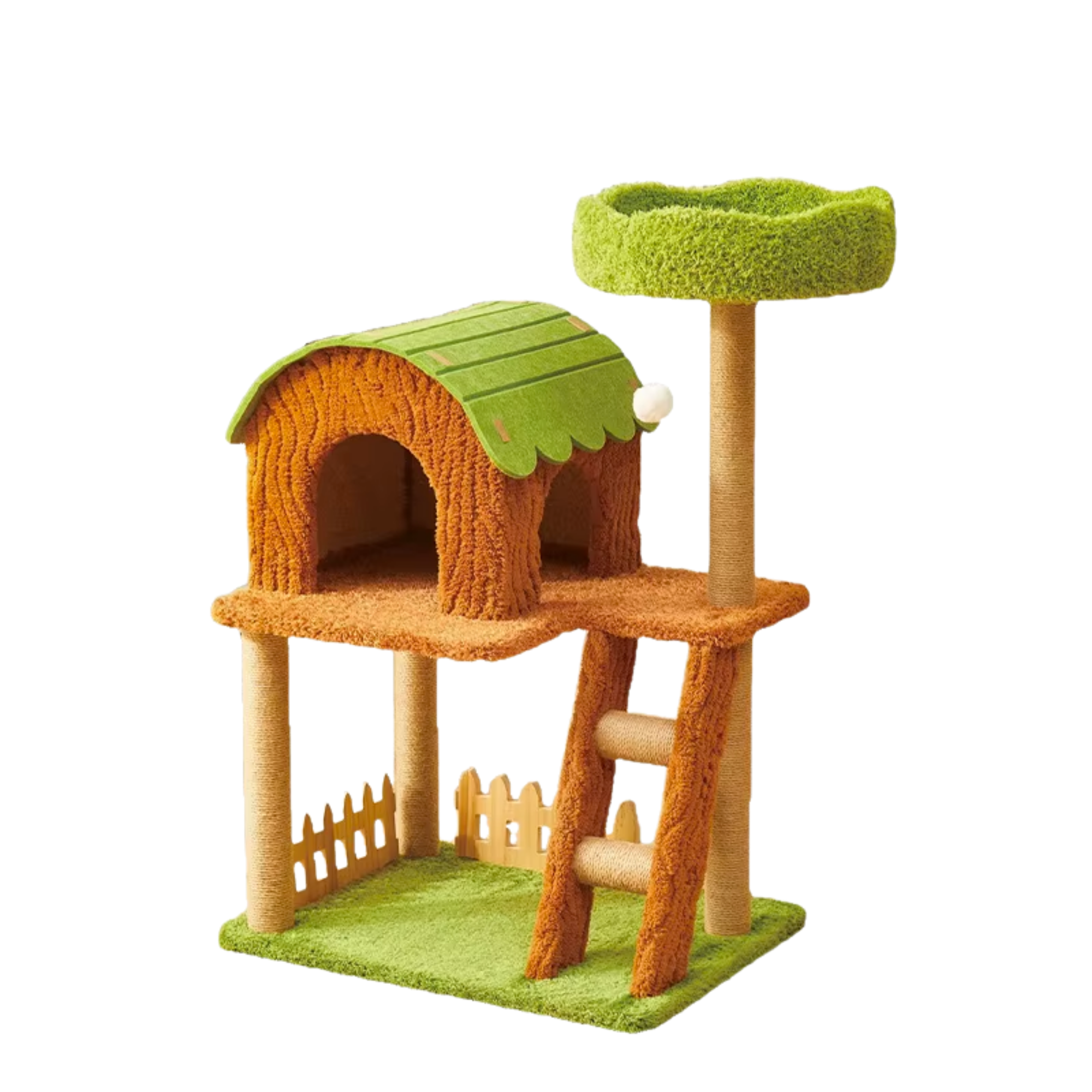 EcoPawPaw Forest Cottage Cat Tree Collection | Woodland Cat Tower with Cozy House, Scratching Posts & Lounge Bed
