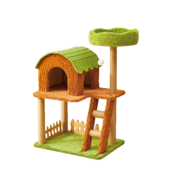 EcoPawPaw Forest Cottage Cat Tree Collection | Woodland Cat Tower with Cozy House, Scratching Posts & Lounge Bed