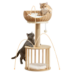 EcoPawPaw Natural Wood Cat Tree with Rattan Nest – 76 cm