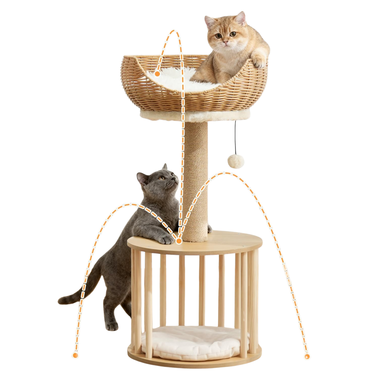 EcoPawPaw Natural Wood Cat Tree with Rattan Nest – 76 cm