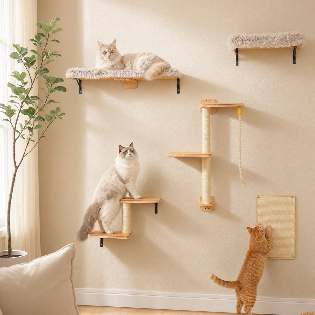 EcoPawPaw Natural Wall-Mounted Cat Climbing Set
