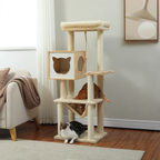 EcoPawPaw 132cm Modern Wooden Cat Tree with Cozy Condo, Hammock & Large Top Perch