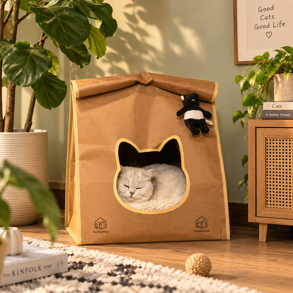 EcoPawPaw Personalised Kraft Paper Cat House – Eco-Friendly, Waterproof & Cozy