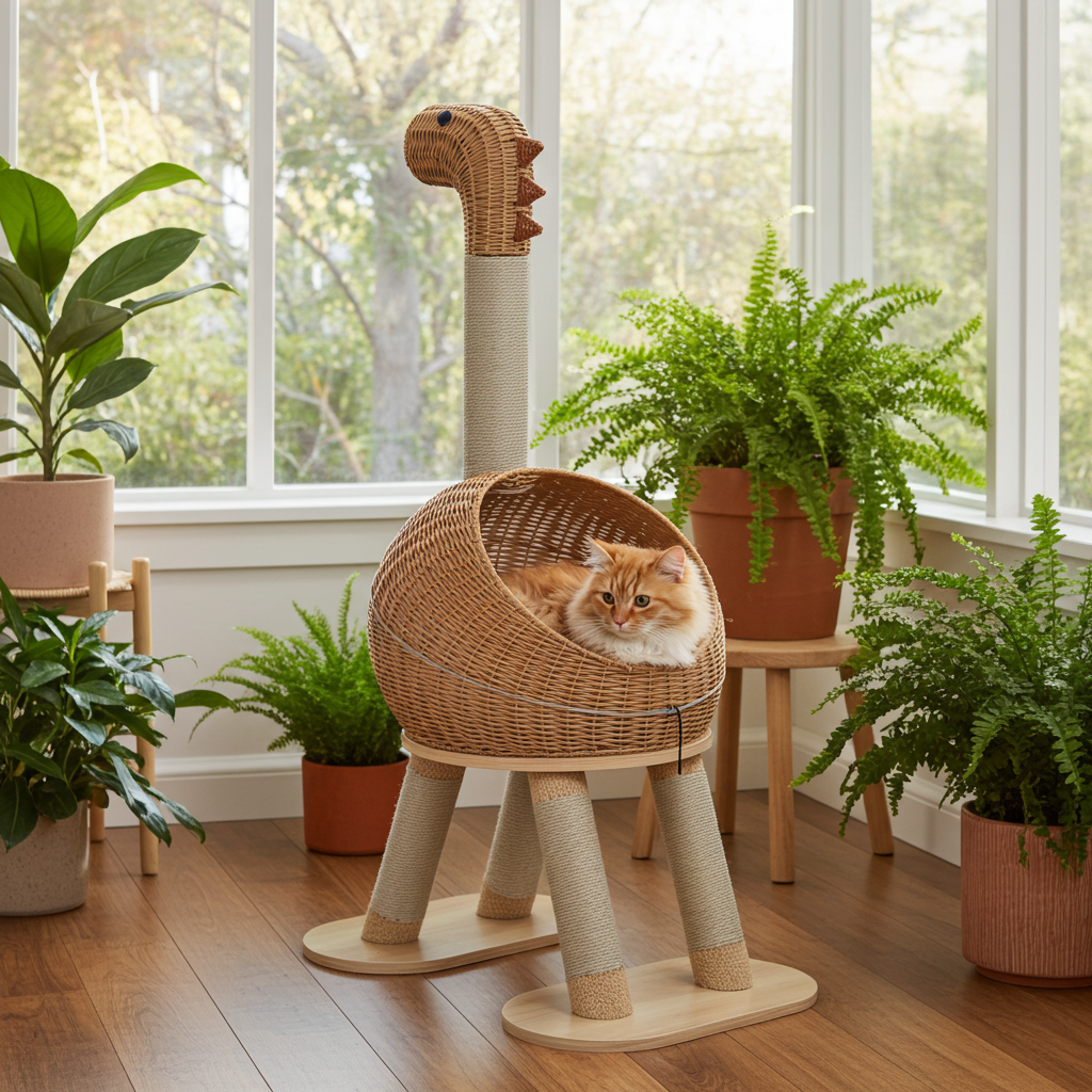 Handwoven Rattan Dinosaur Cat Tree