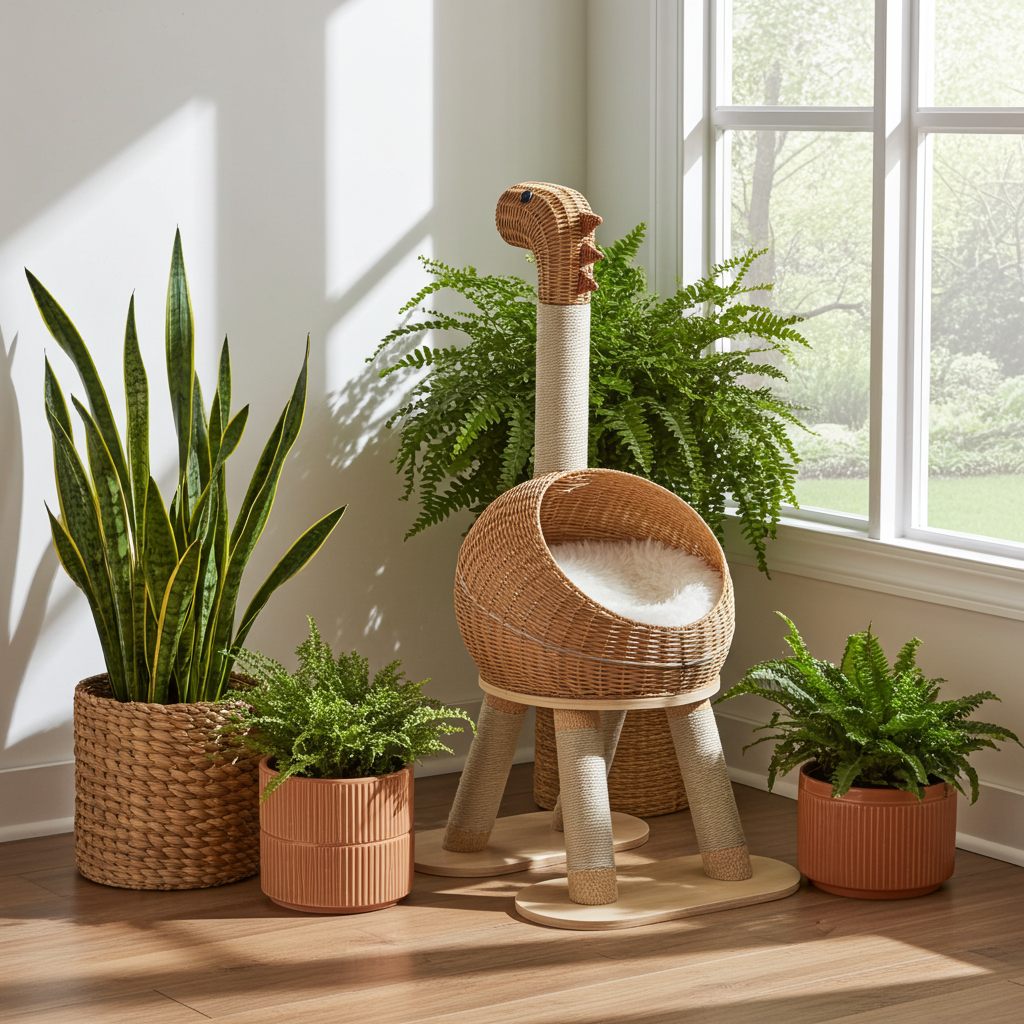 Handwoven Rattan Dinosaur Cat Tree