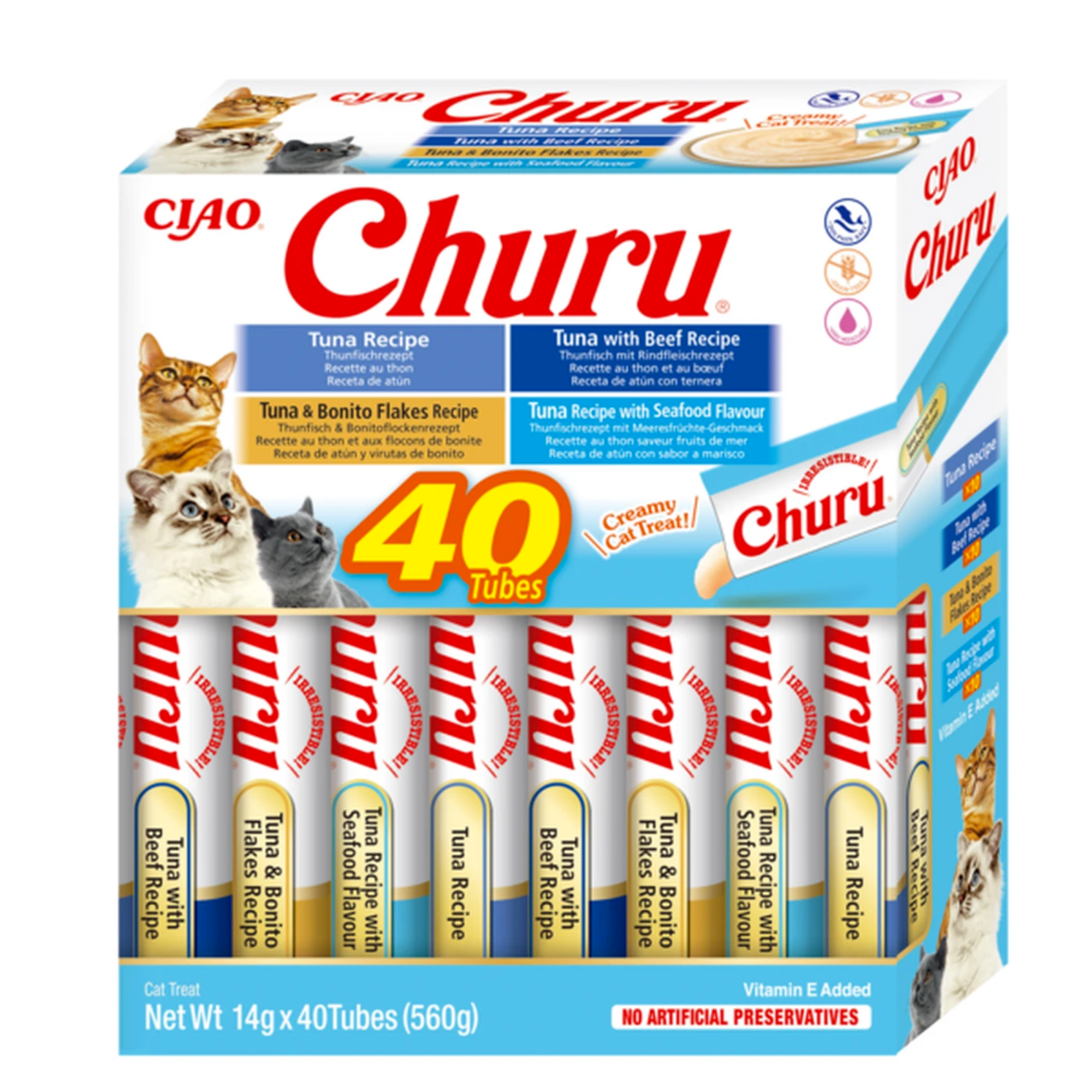 CIAO Churu Cat Treats Variety Pack – Creamy Lickable Cat Snacks | Grain-Free High Moisture Cat Tubes | Tuna, Chicken & Seafood Flavors