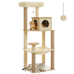 Wooden Cat Tree with Condo & Hammock